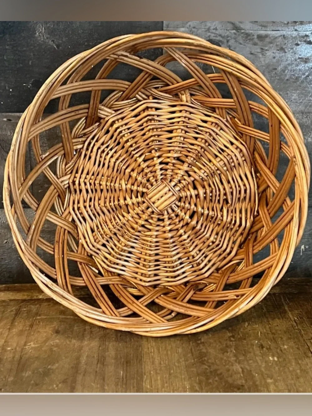Vintage set of Two Woven Rattan/wicker Decorative Baskets